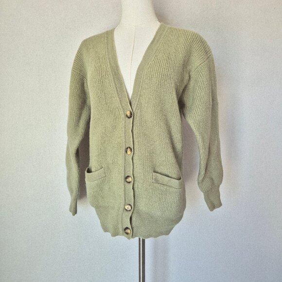 Vintage Lautreamont Made in Japan 100% Wool Cardigan V-Neck Button Pocket Green - Picture 4 of 16